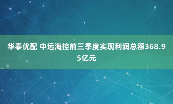 华泰优配 中远海控前三季度实现利润总额368.95亿元